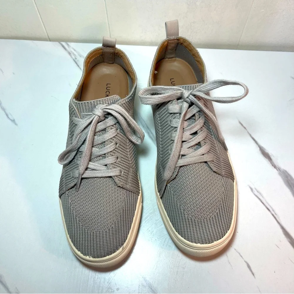 Lucky Brand Laddix Women's Sz 8.5 Shoes Beige Knit Ribbed Casual Lace Up Sneaker